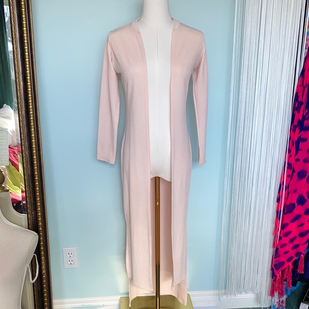 Boohoo Plus Pale Pink Long Open-Front Swim Coverup Duster
